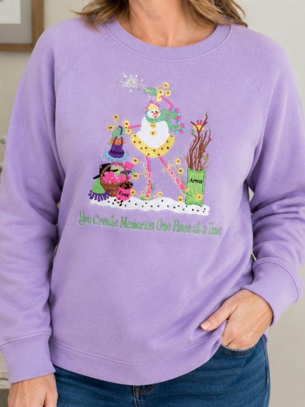 The Quacker Factory XL NWOT Lavender Snowman Sweatshirt Fleece Embroidered